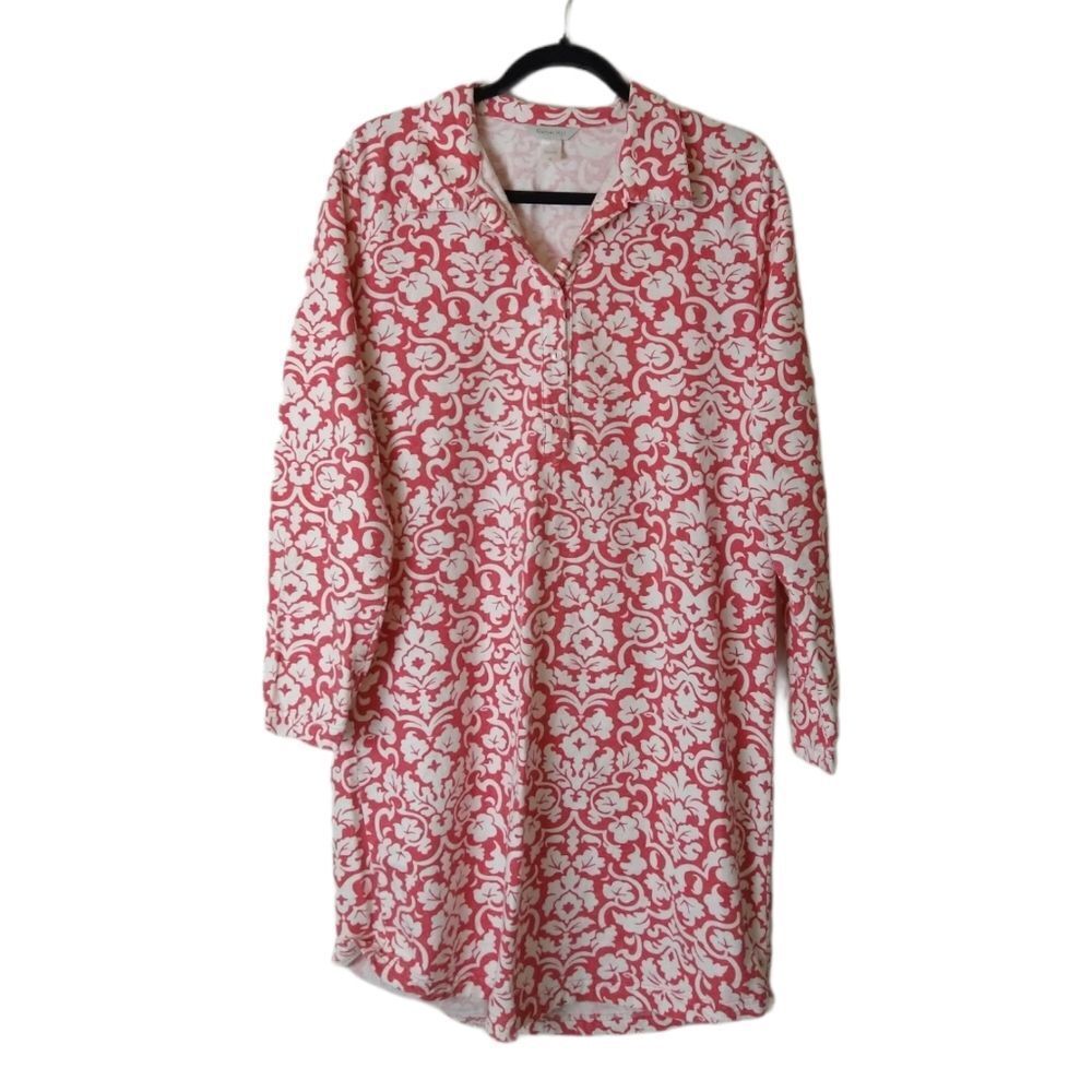 Floral Pink and White Flannel Nightshirt